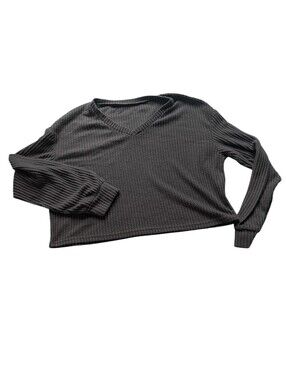 SHEIN Women's Gray Waffle Knit Crop Top Size Large | Long Sleeve